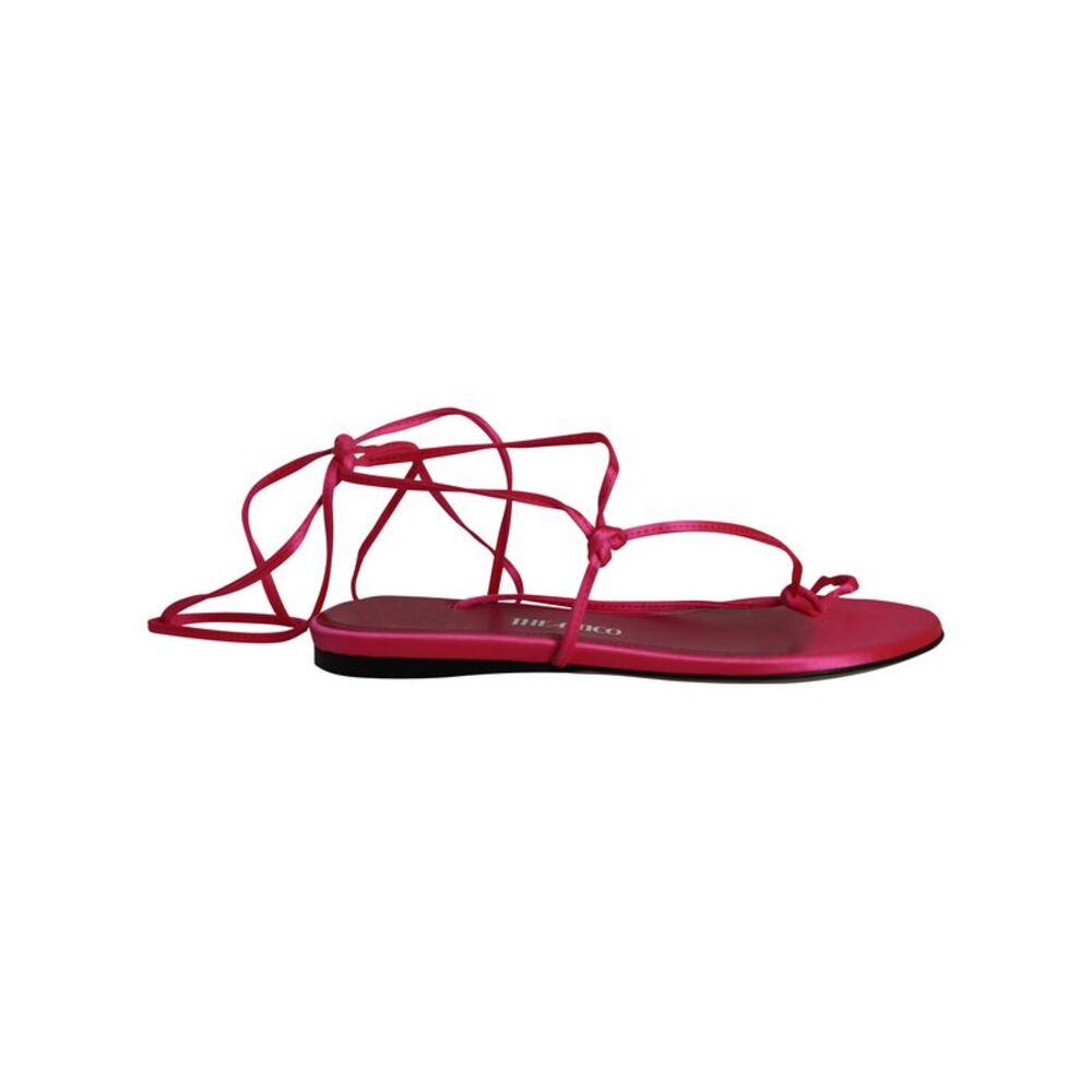 The Attico Kika Lace Up Thong Sandals in Pink Satin